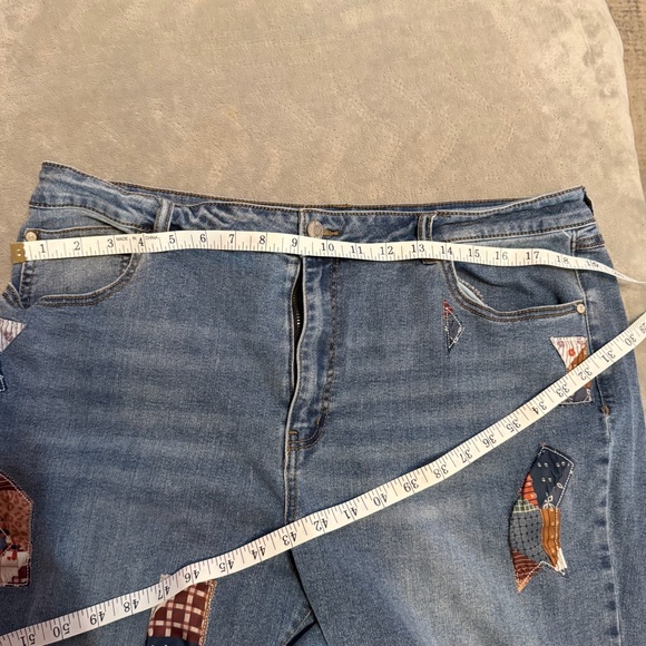 Women’s Patchwork Jeans Size 16 Blue Denim Straight Leg Boho Cottagecore - Picture 4 of 9